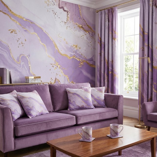 Soft Purple  Watercolor Gold Splash Elegant Tile (Creator Uploaded)