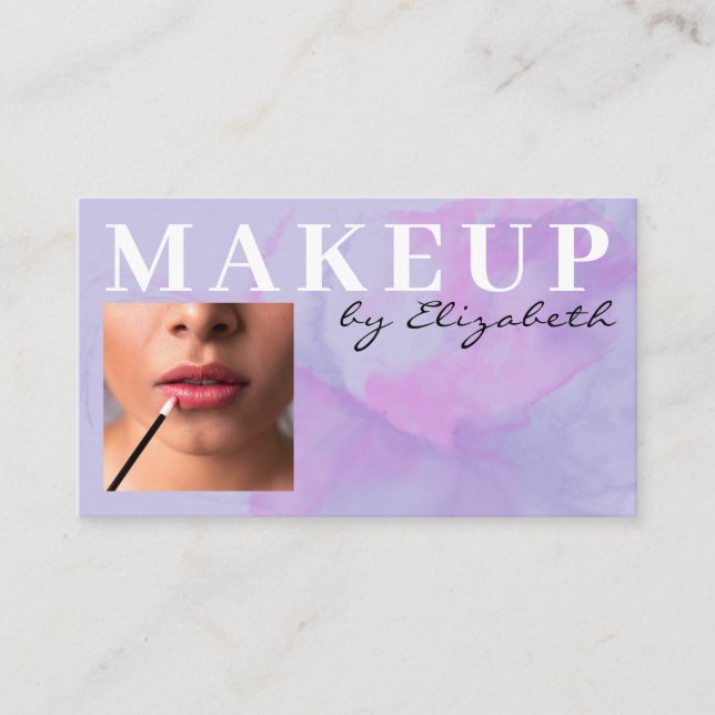 Soft Purple Watercolor Photo Makeup  Business Card (Front)