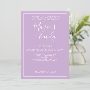 Soft Purple & White Modern Minimalist Wedding  Invitation