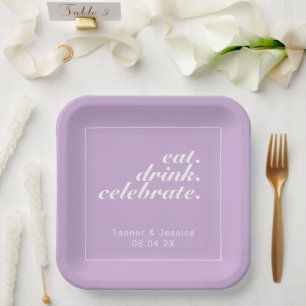 Soft Purple & White Modern Minimalist Wedding Paper Plate