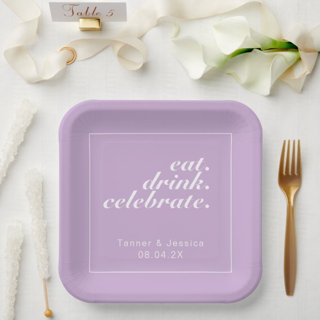 Soft Purple & White Modern Minimalist Wedding Paper Plate (Wedding)