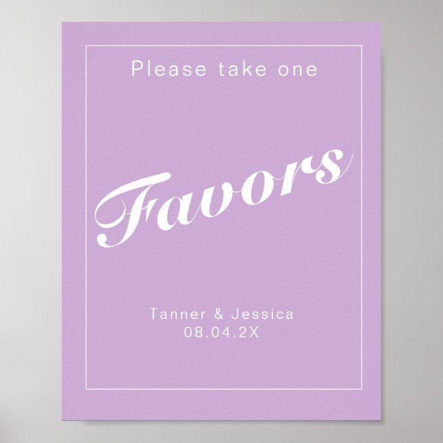 Soft Purple & White Modern Minimalist Wedding Sign (Front)