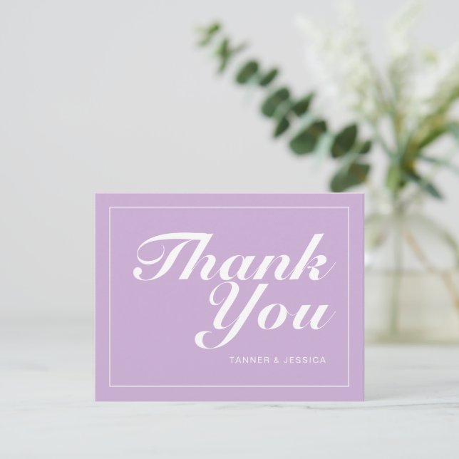 Soft Purple & White Modern Minimalist Wedding   Thank You Card (Standing Front)
