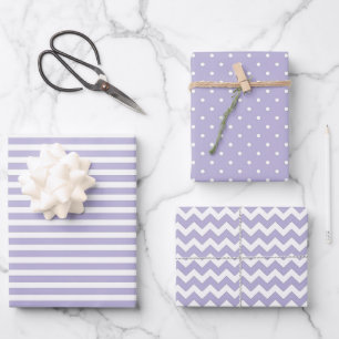 Soft Purple & White Stripes Polka Dot Chevron Wrapping Paper Sheet