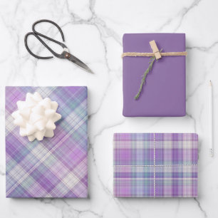Soft Purples, Pale Green & White Plaid Wrapping Paper Sheet