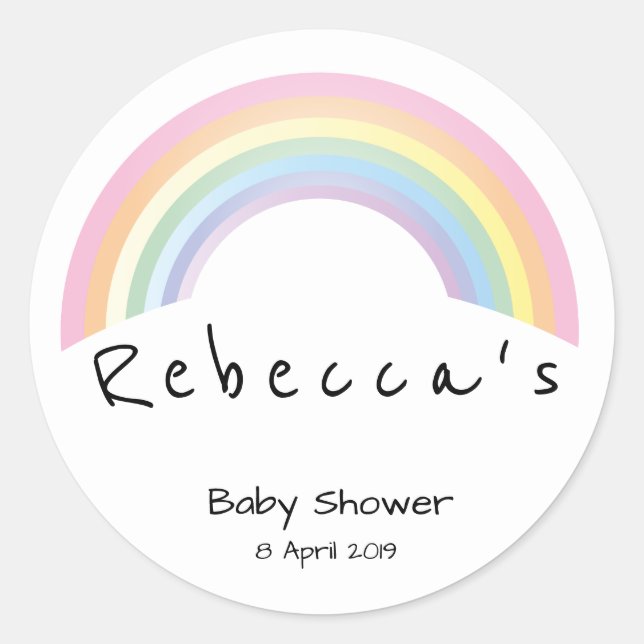Soft rainbow baby shower classic round sticker (Front)