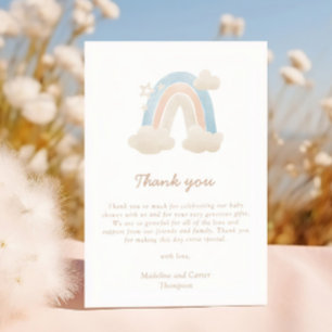 Soft Rainbow Cloud Baby Shower Gratitude Note Thank You Card
