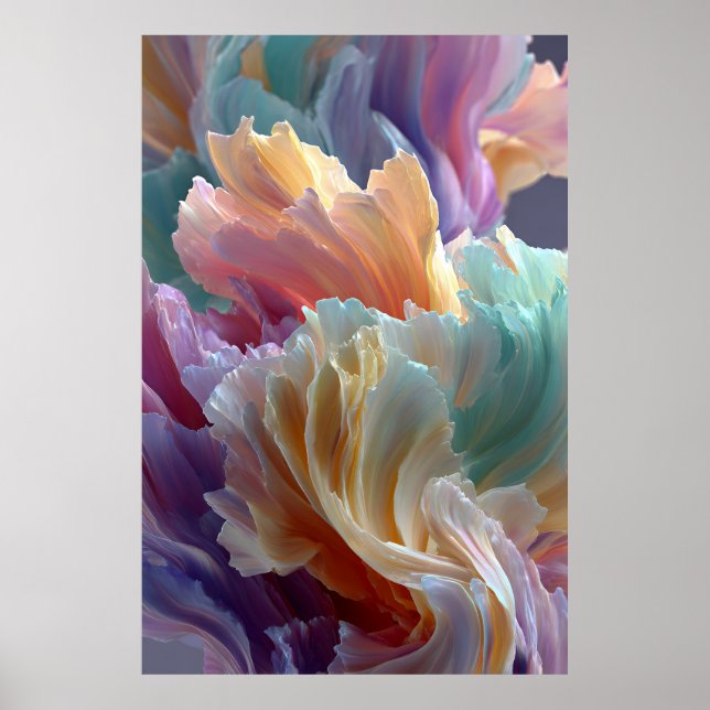 Soft Rainbow Flower Waves – Dreamy Surreal Bloom Poster (Front)