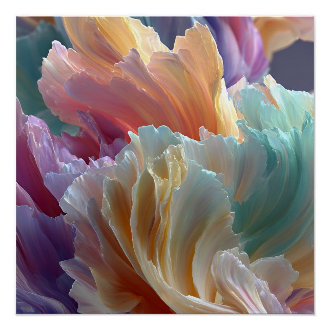 Soft Rainbow Flower Waves – Dreamy Surreal Bloom Poster (Front)