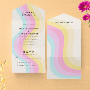 Soft Rainbow Gay Pride LGBTQ Colourful Wedding   All In One Invitation