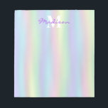 Soft Rainbow Holographic Monogram Notepad<br><div class="desc">This custom notepad features a rainbow design in soft pastel shades of purple, pink, green and yellow. It includes a place for a monogrammed name and initial or other custom message. For more advanced customisation of this item (such as font styles, colours, etc.), please click the "customise further" link. Matching...</div>