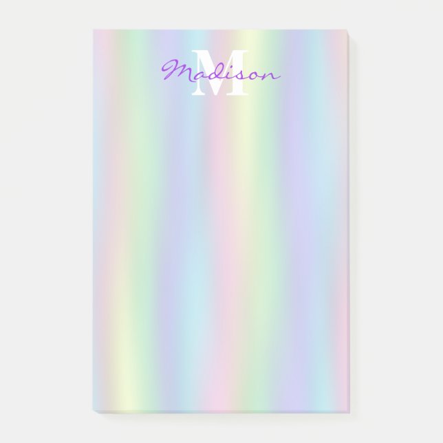 Soft Rainbow Holographic | Monogram Post-it Notes (Front)
