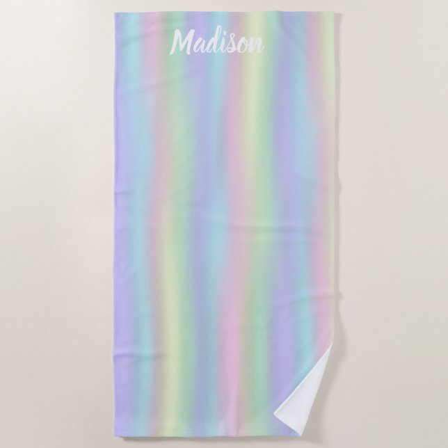 Soft Rainbow Holographic | Personalised Beach Towel (Front)