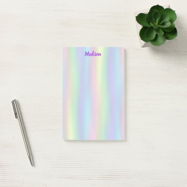 Soft Rainbow Holographic | Personalised Post-it Notes (Office)