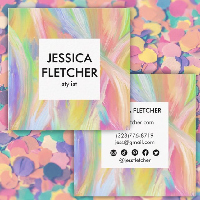 Soft Rainbow Oil Painting Social Icons Minimalist  Square Business Card (Creator Uploaded)