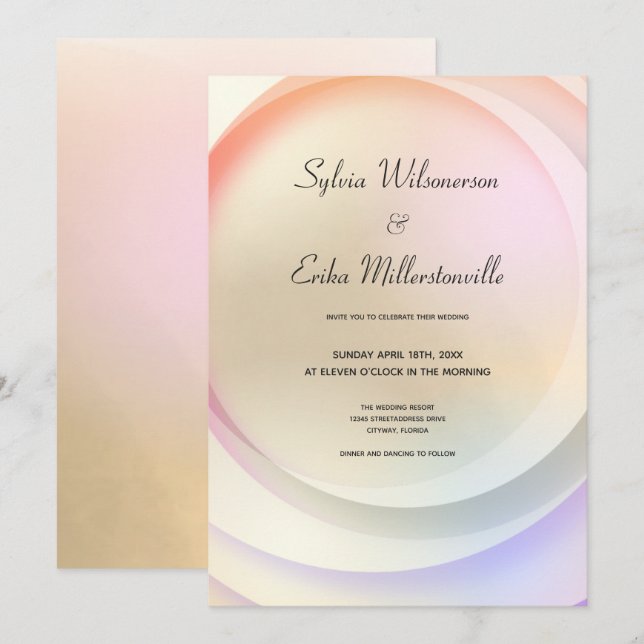 Soft Rainbow Pastel Circular Wedding Invitation (Front/Back)