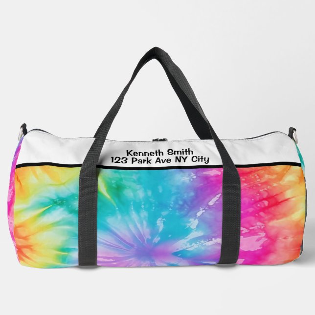 Soft Rainbow Tie Dye Monogram Personalised Kit Duffle Bag (Front)