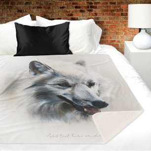 Soft Realistic Majestic White Wolf Portrait Sherpa Blanket