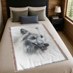 Soft Realistic Majestic White Wolf Portrait Throw Blanket