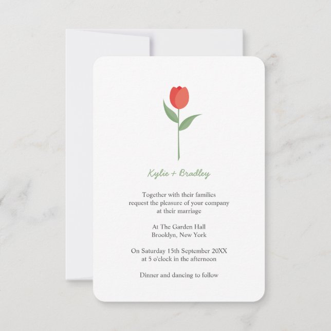Soft Red Minimalist Tulip Invitation (Back)