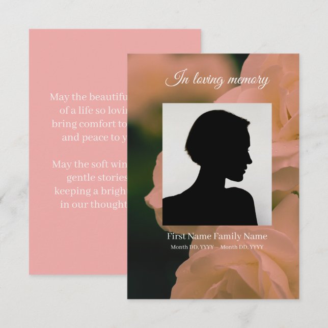 Soft red rose funeral prayer card (Front/Back)