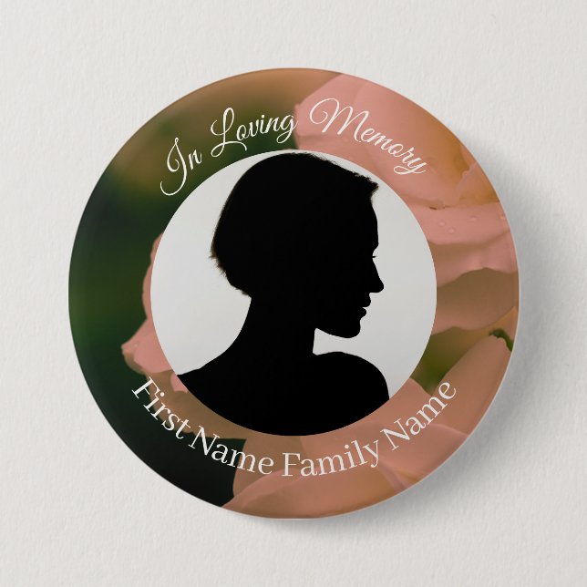 Soft red rose memorial photo button (Front)