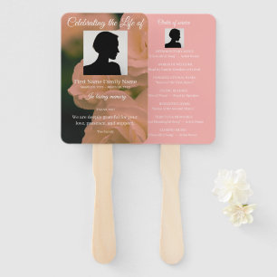 Soft red rose order of service hand fan