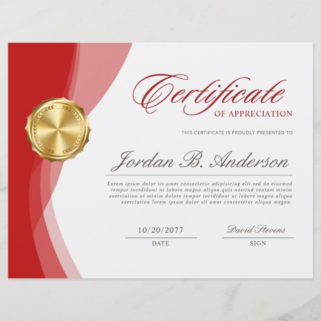 Soft Red Wave Professional Certificate Award (Front)
