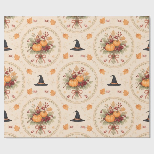 Soft Retro Fall Halloween Wrapping Paper (Flat)