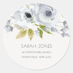SOFT ROMANTIC AQUA BLUE WATERCOLOR FLORAL CLASSIC ROUND STICKER