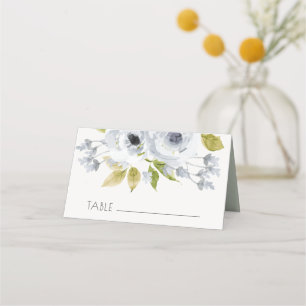 SOFT ROMANTIC AQUA BLUE WATERCOLOR FLORAL PLACE CARD