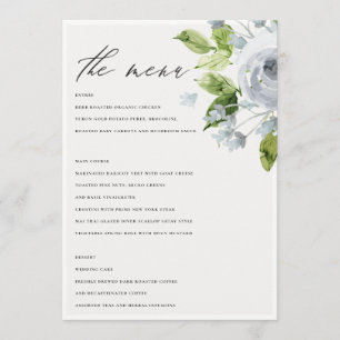 SOFT ROMANTIC AQUA BLUE  WATERCOLOUR FLORAL MENU