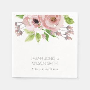 SOFT ROMANTIC BLUSH PINK WATERCOLOR FLORAL NAPKIN