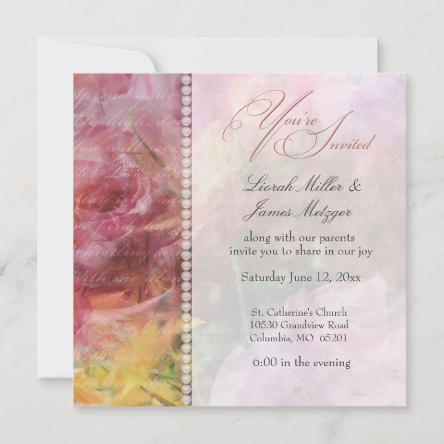 Soft romantic floral and pearl wedding invitations (Front)