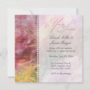 Soft romantic floral and pearl wedding invitations