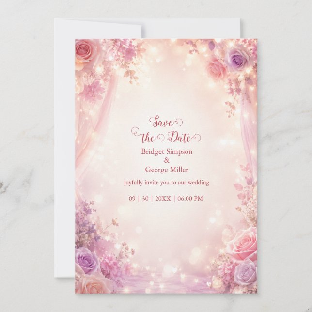 Soft Romantic Floral Wedding Glow Invitation (Front)