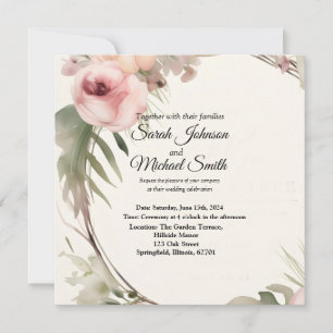 Soft, romantic, floral wedding invitation design