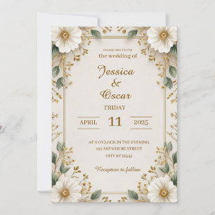 Soft Romantic Gold Floral Patterns Wedding Invitation