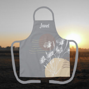 Soft Romantic Light Grey Minimalist Floral Apron