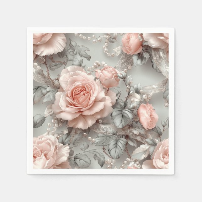 Soft Romantic Pearl and Lace Botanical Napkin (Front)