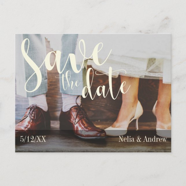 Soft Romantic Photo Typography 30 Save the Date 2b Announcement Postcard (Front)
