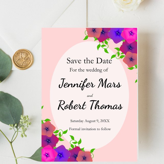 Soft Romantic Pink Petunia Save The Date (Creator Uploaded)