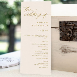 Soft Romantic Script Ivory and Gold Wedding Programme