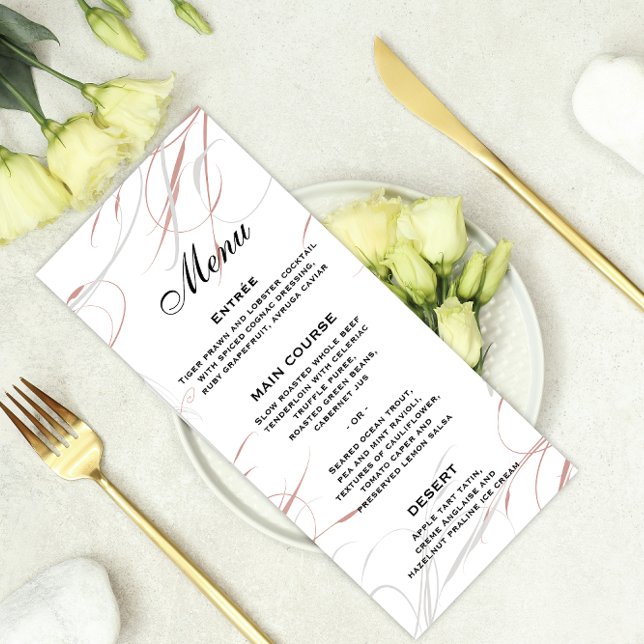 Soft Rose and Grey Flourishes Wedding Menu (Creator Uploaded)
