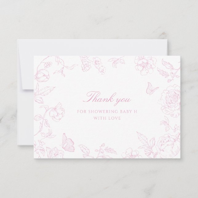 Soft Rose Chinoiserie Baby Shower Thank You Card (Front)