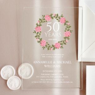 SOFT ROSE GARLAND 50th ANNIVERSARY GOLDEN Wedding  Acrylic Invitations