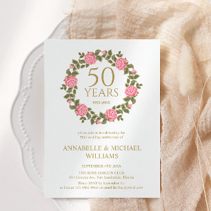 SOFT ROSE GARLAND 50th ANNIVERSARY GOLDEN Wedding  Invitation