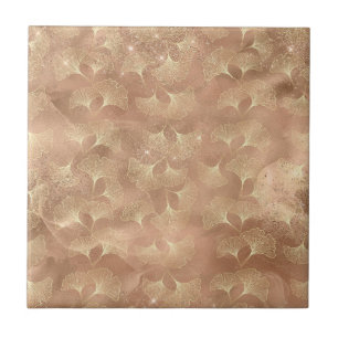 Soft Rose Ginkgo Botanical Gold Leaf Pattern Tile