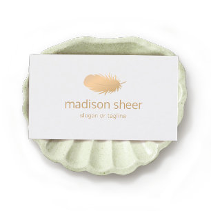 Soft Rose Gold Feather Logo Business Card