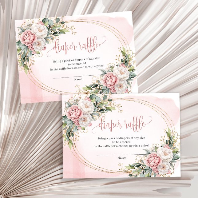 Soft Rose Gold Flowers Greenery Diaper Raffle Enclosure Card (Soft Rose Gold Flowers Greenery Diaper Raffle)